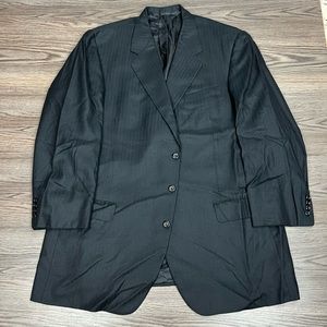 Oxxford Clothes Black Herringbone Cashmere Blend Blazer 48L Long